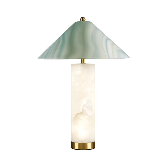 Veridra Alabaster Table Lamp Conical Green Shade - Soft White & Brass