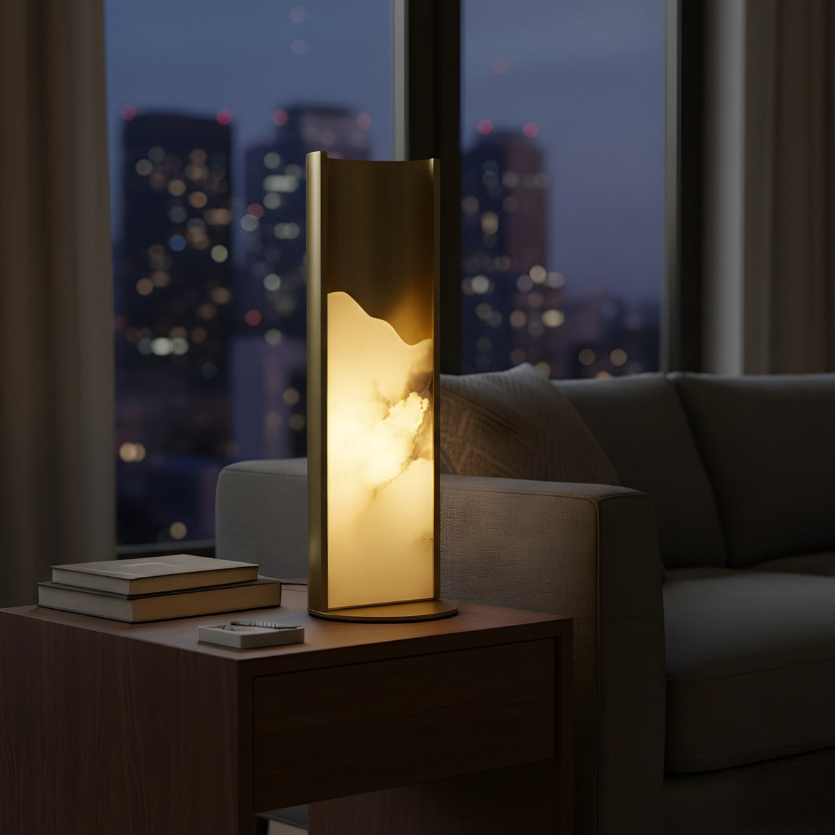 Caelith 1 Light Carved Alabaster Table Lamp - Brushed Brass