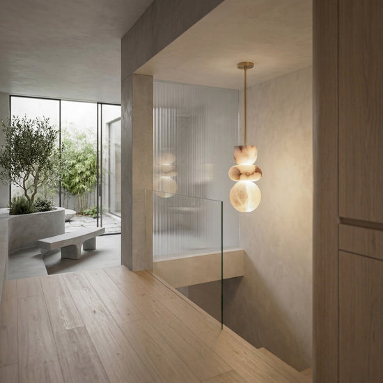 Monne LED Stacked Alabaster Pendant Light - Brushed Brass