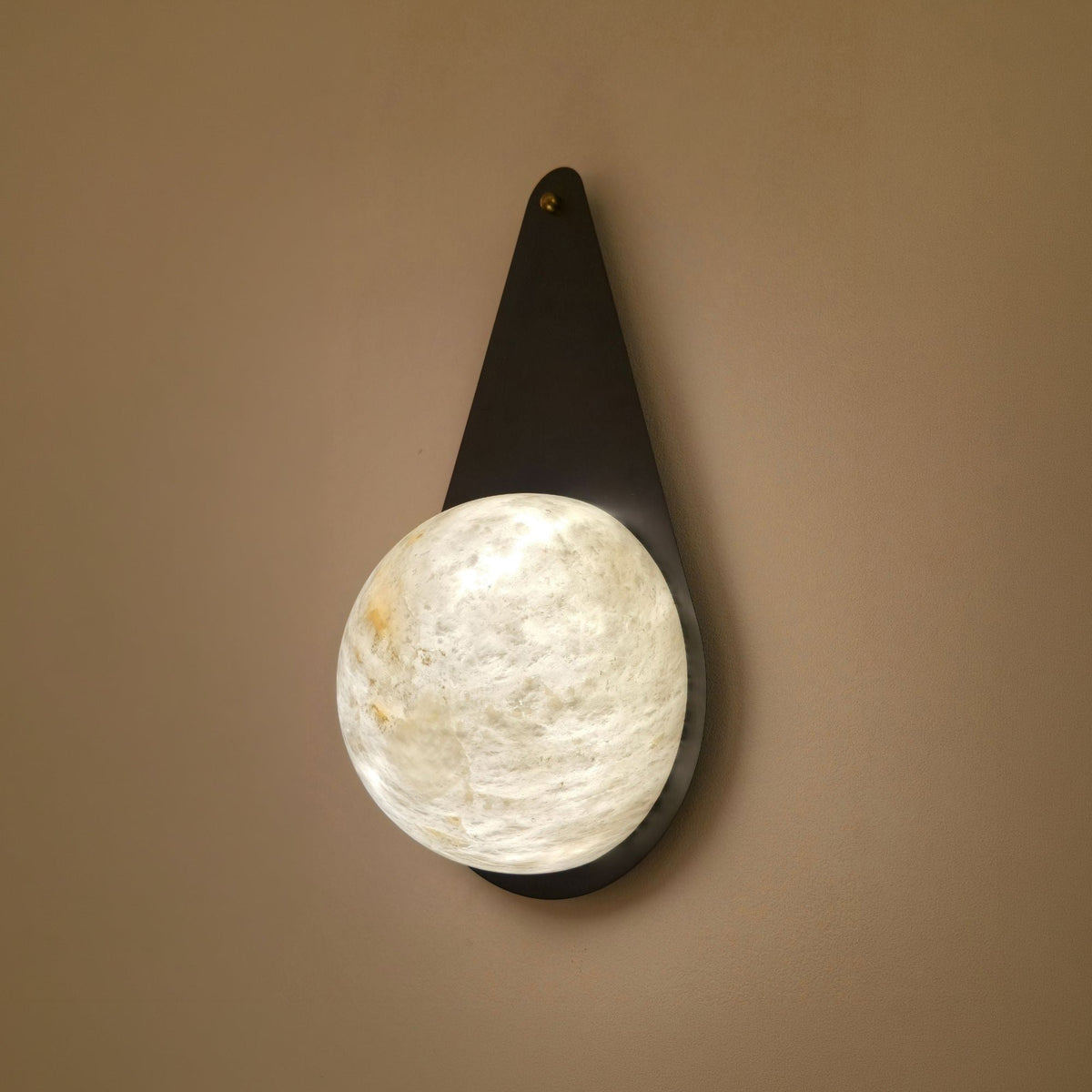 Lunara 1 Light Teardrop Alabaster Wall Light - Matt Black