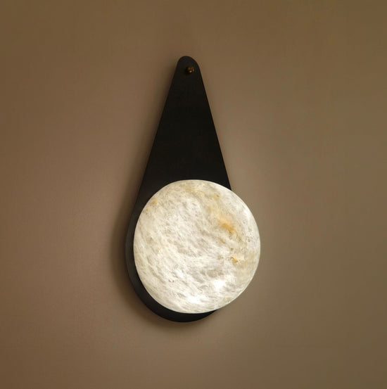 Lunara 1 Light Teardrop Alabaster Wall Light - Matt Black