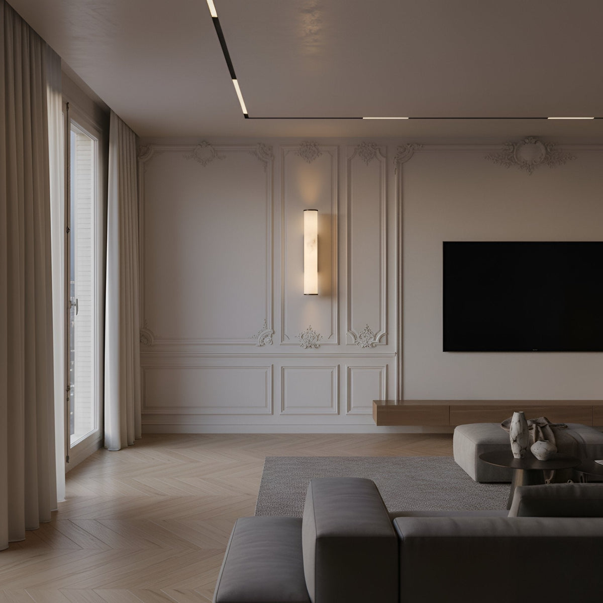 Montavo Small LED Alabaster Tube Wall Light - Matte Black