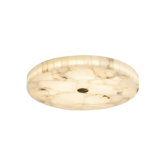 Veltrix LED Small Round Alabaster Flush Ceiling Light - Soft White & Brushed Brass