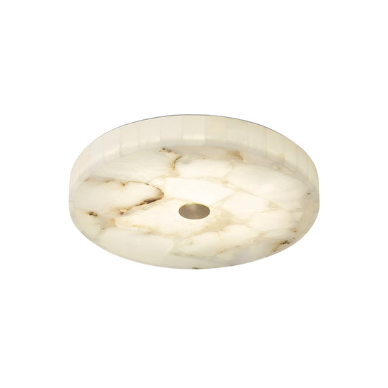 Veltrix LED Small Round Alabaster Flush Ceiling Light - Soft White & Brushed Brass