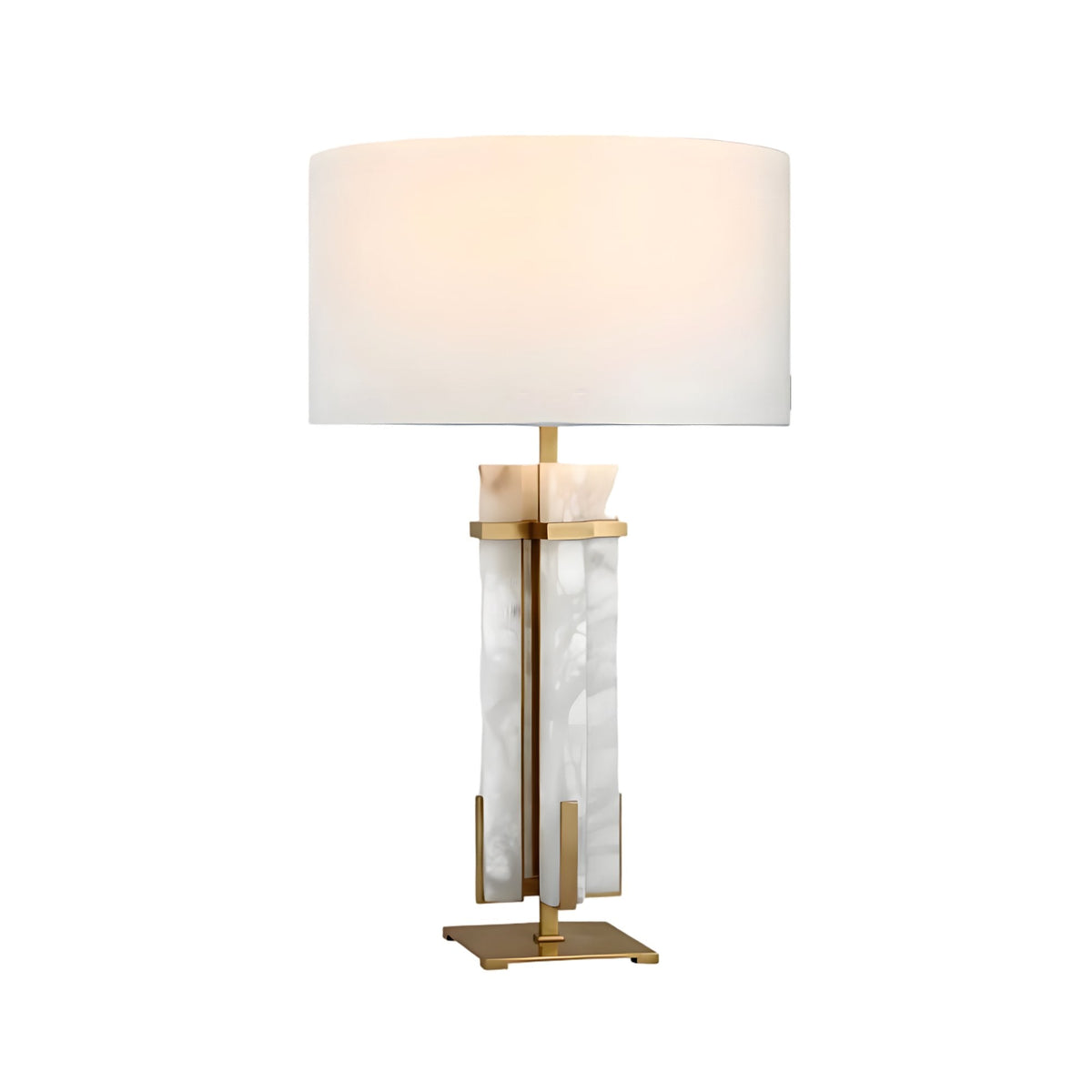 Pilaster 1 Light Alabaster Column Table Lamp - Brushed Brass