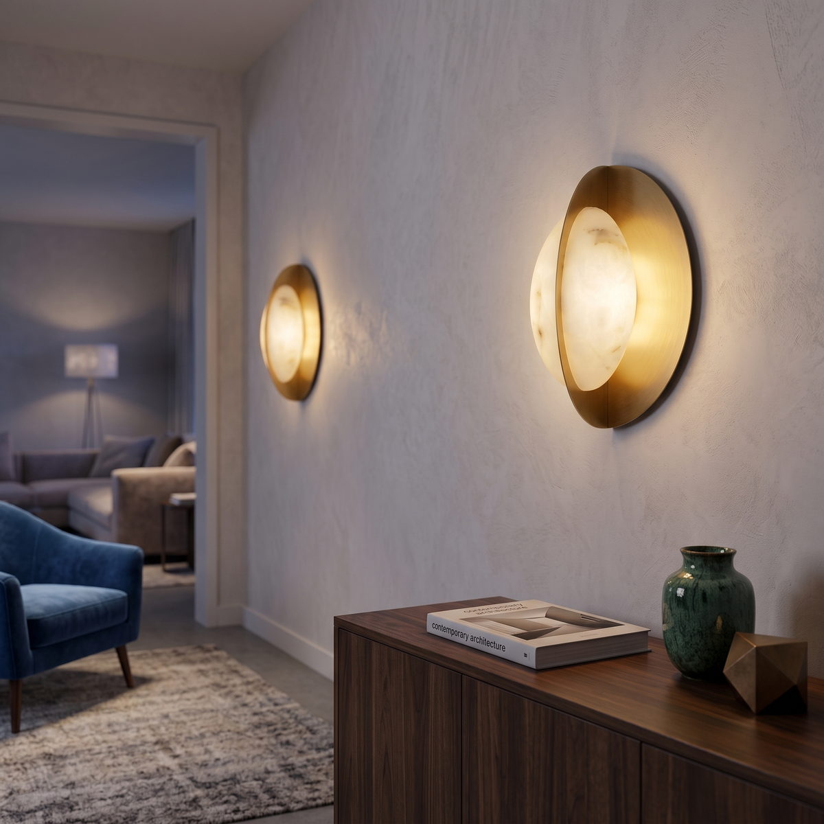 Althia LED Alabaster Wall Light - Brushed Brass