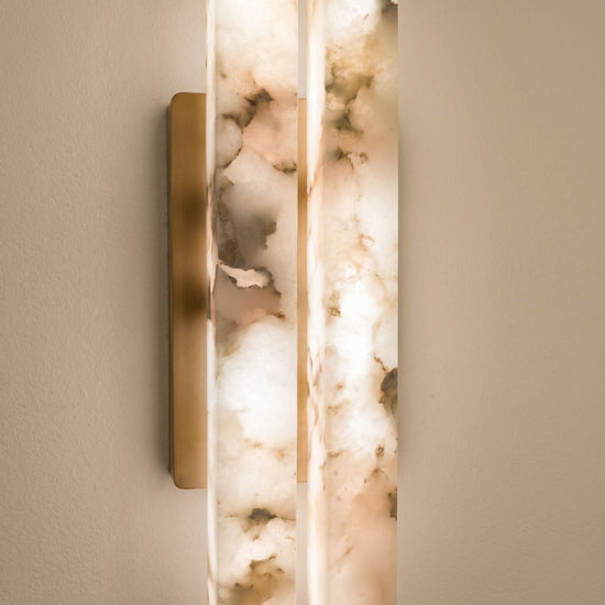 Selvara LED Medium Alabaster Double Wall Light - Brushed Brass & Soft White
