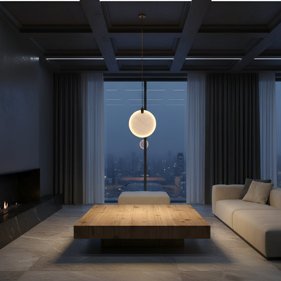 Luna LED Medium 250mm Alabaster Disc Pendant - Brushed Brass
