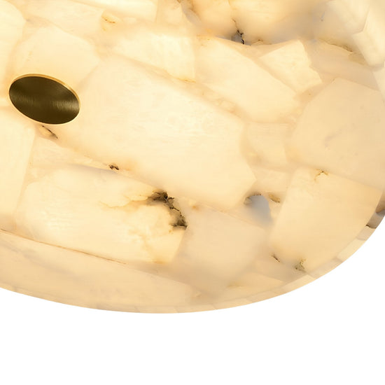 Veltrix LED Large Round Alabaster Flush Ceiling Light - Soft White & Brushed Brass
