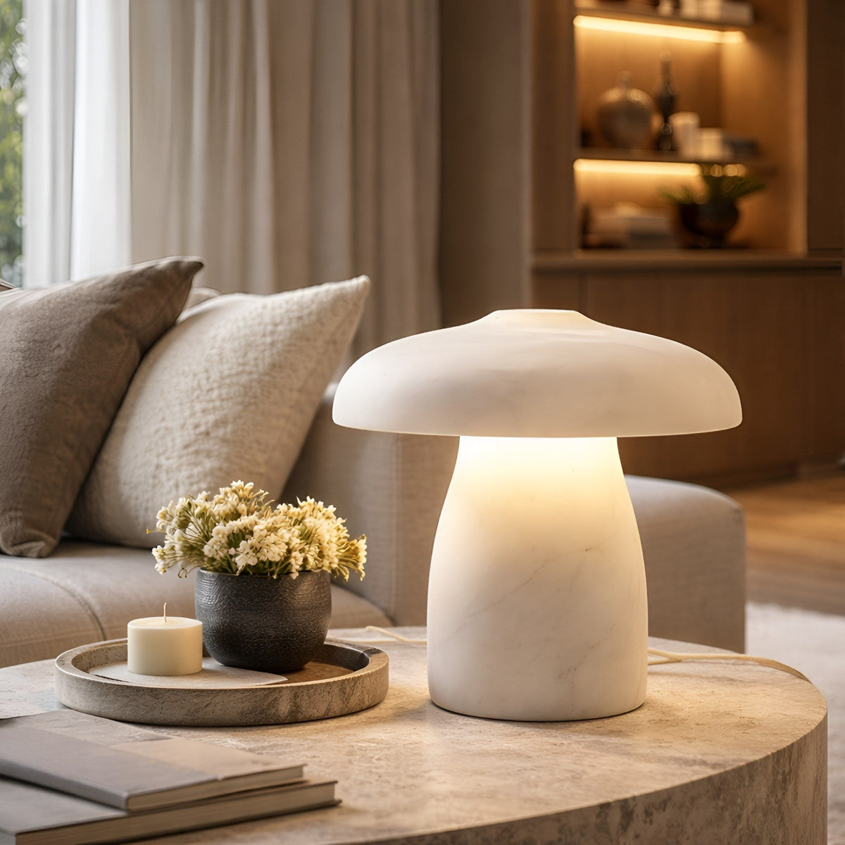 Mirexa LED Large Mushroom Alabaster Table Lamp - Soft White