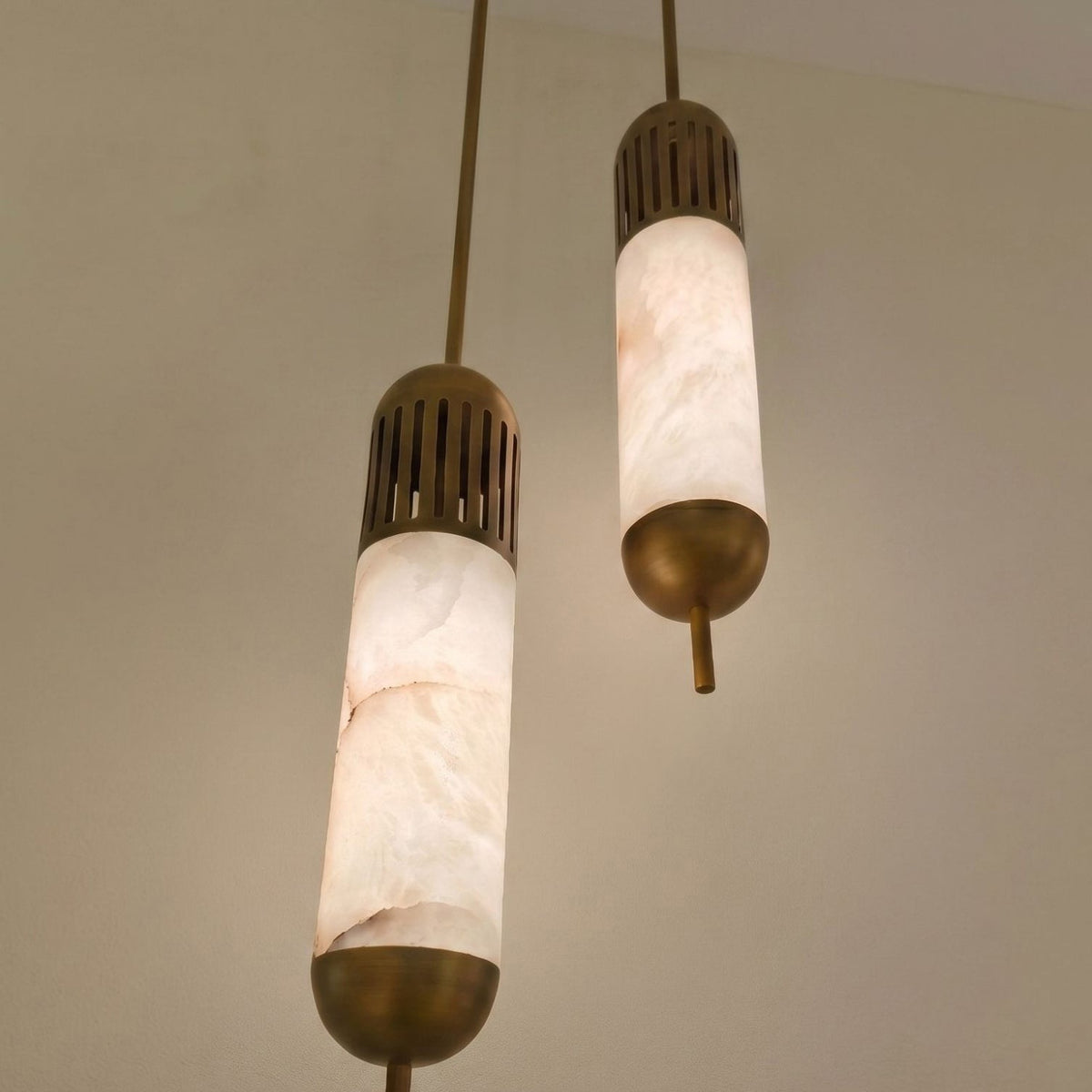 Zerith LED Alabaster Tube Pendant Light - Brushed Brass