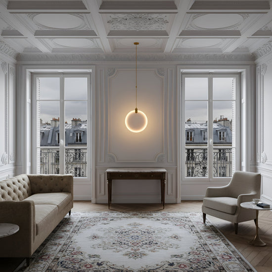 Luna LED Alabaster Disc Pendant Light - Brushed Brass