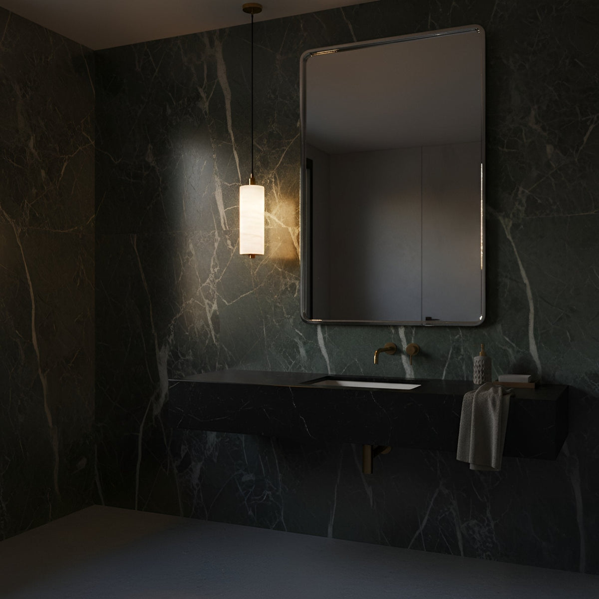 Ardent LED Small Alabaster Column Pendant Light - Brushed Brass
