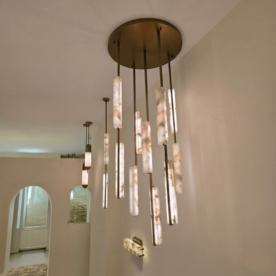 Selvara 10 Light Alabaster Cluster Chandelier - Brushed Brass