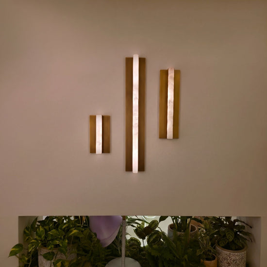 Elvaris LED Small Vertical Alabaster Wall Light - Brushed Brass