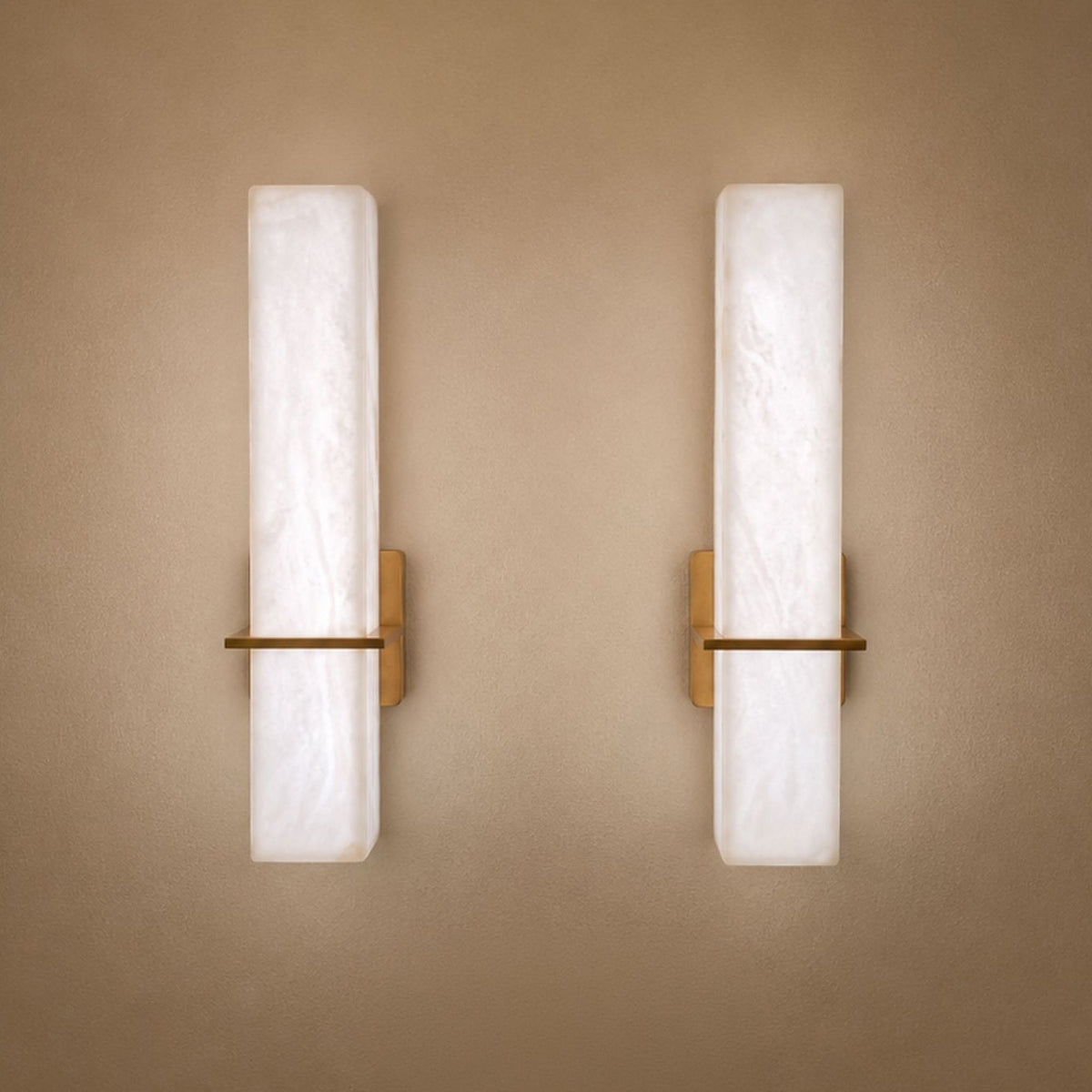 Aurevon LED Alabaster Vertical Panel Wall Light - Brushed Brass
