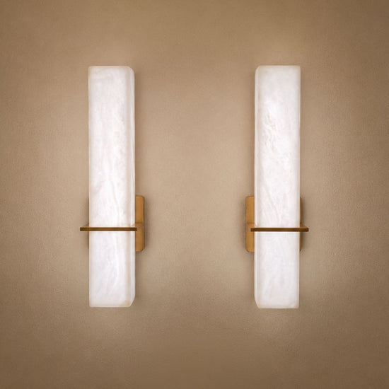 Aurevon LED Alabaster Vertical Panel Wall Light - Brushed Brass