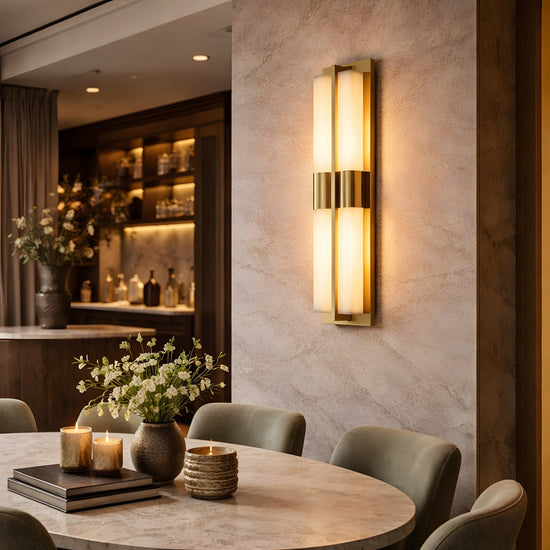 Caldera LED Small Split-Core Alabaster Wall Light - Brushed Brass