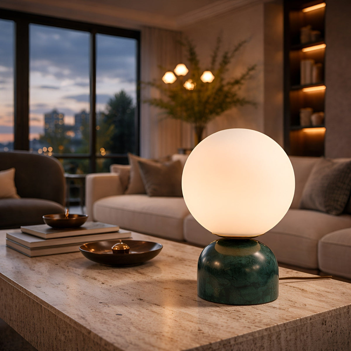Verdane LED Alabaster Globe Table Lamp - Green Marble