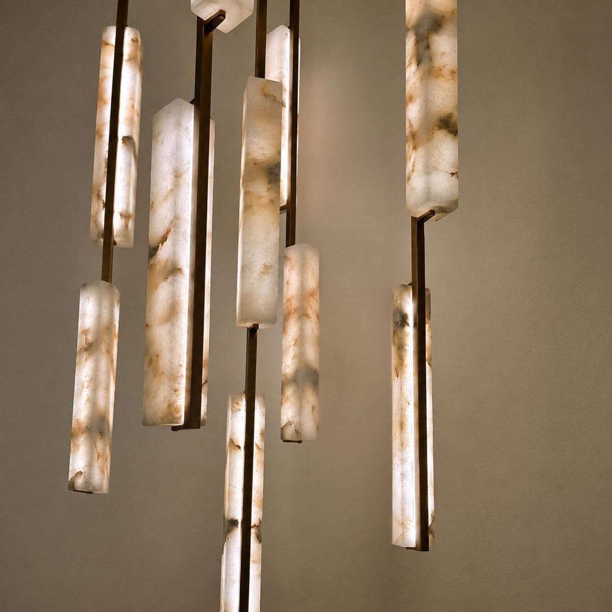 Selvara 10 Light Alabaster Cluster Chandelier - Brushed Brass