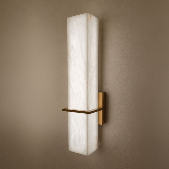 Aurevon LED Alabaster Vertical Panel Wall Light - Brushed Brass