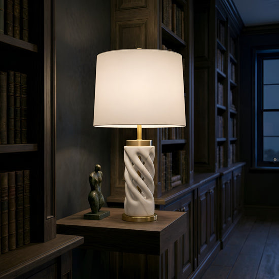 Iverne 1 Light Twisted Carved Alabaster Table Lamp - Brass & Soft White