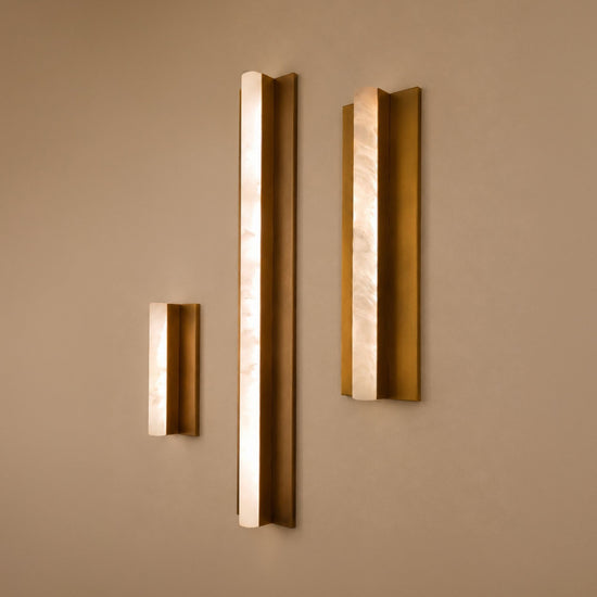 Elvaris LED Small Vertical Alabaster Wall Light - Brushed Brass