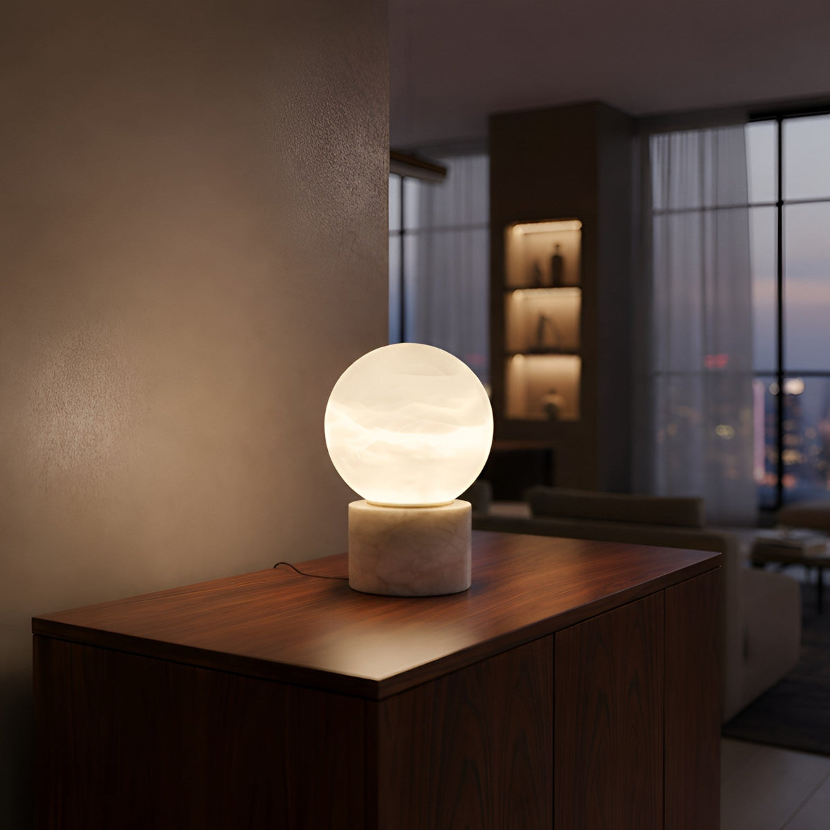 Aurion LED Small Globe Alabaster Table Lamp - Soft White