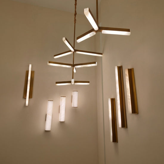 Elvaris LED Vertical Alabaster Wall Light Medium - Brushed Brass