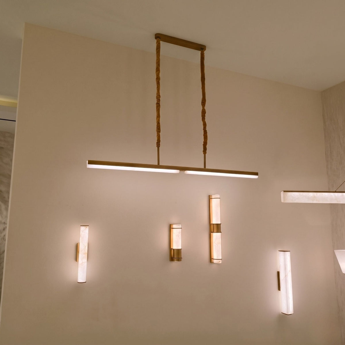 Elvaris LED Linear Alabaster Chandelier - Brushed Brass