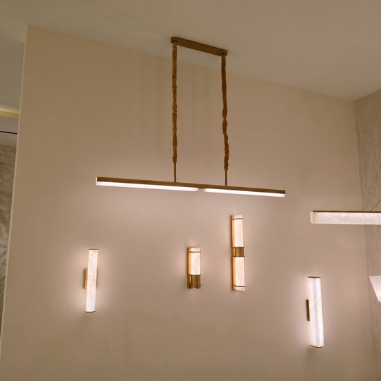 Elvaris LED Linear Alabaster Chandelier - Brushed Brass