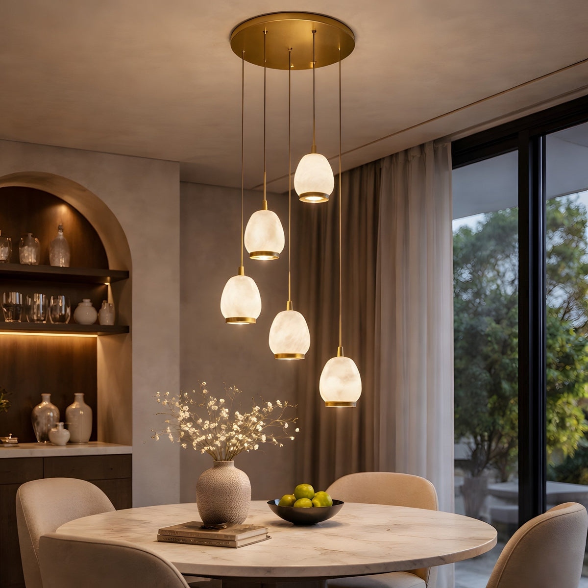Aurevia 5 Light LED Alabaster Drop Cluster Chandelier 360mm - Brushed Brass