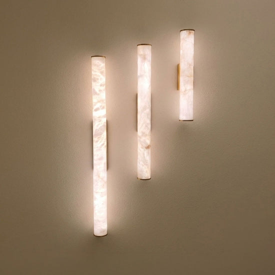 Montavo Small LED Alabaster Tube Wall Light - Brushed Brass