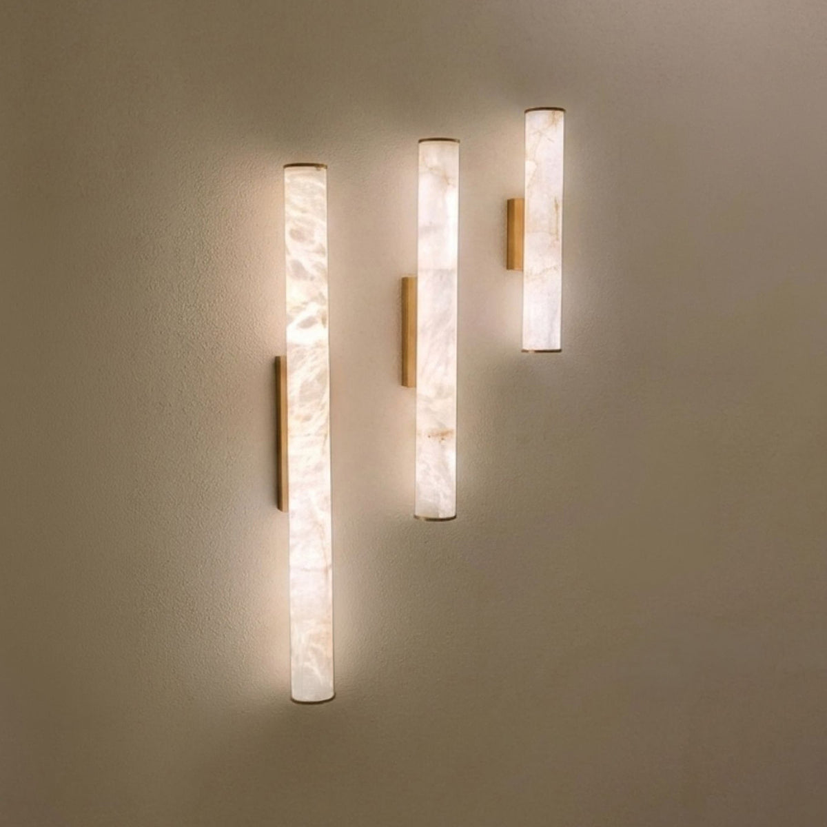Montavo LED Alabaster Tube Wall Light - Brushed Brass