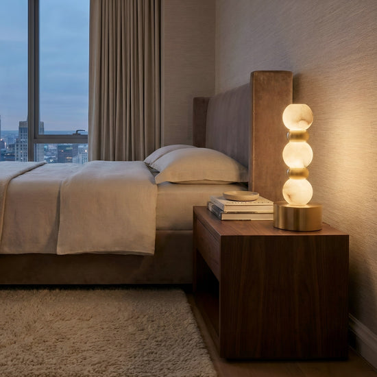 Orbelya Stacked Alabaster Table Lamp - Soft White & Brass