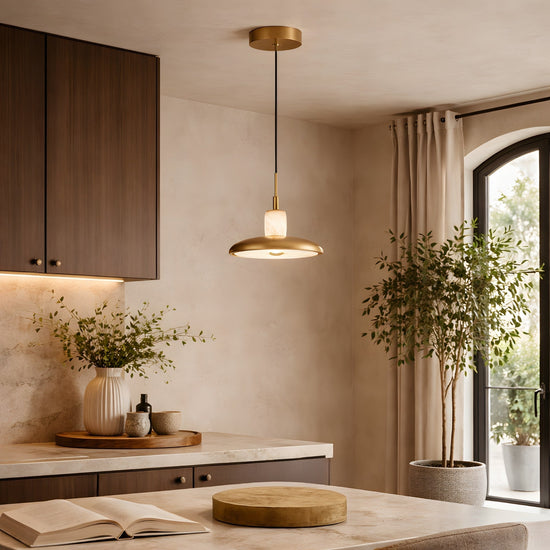 Aurevia LED Disc Alabaster Pendant Light - Brushed Brass