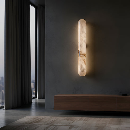 Arvella LED Large Column Alabaster Wall Light - Soft White