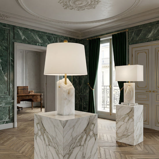 Seravyn Alabaster Table Lamp - Brass & White Shade