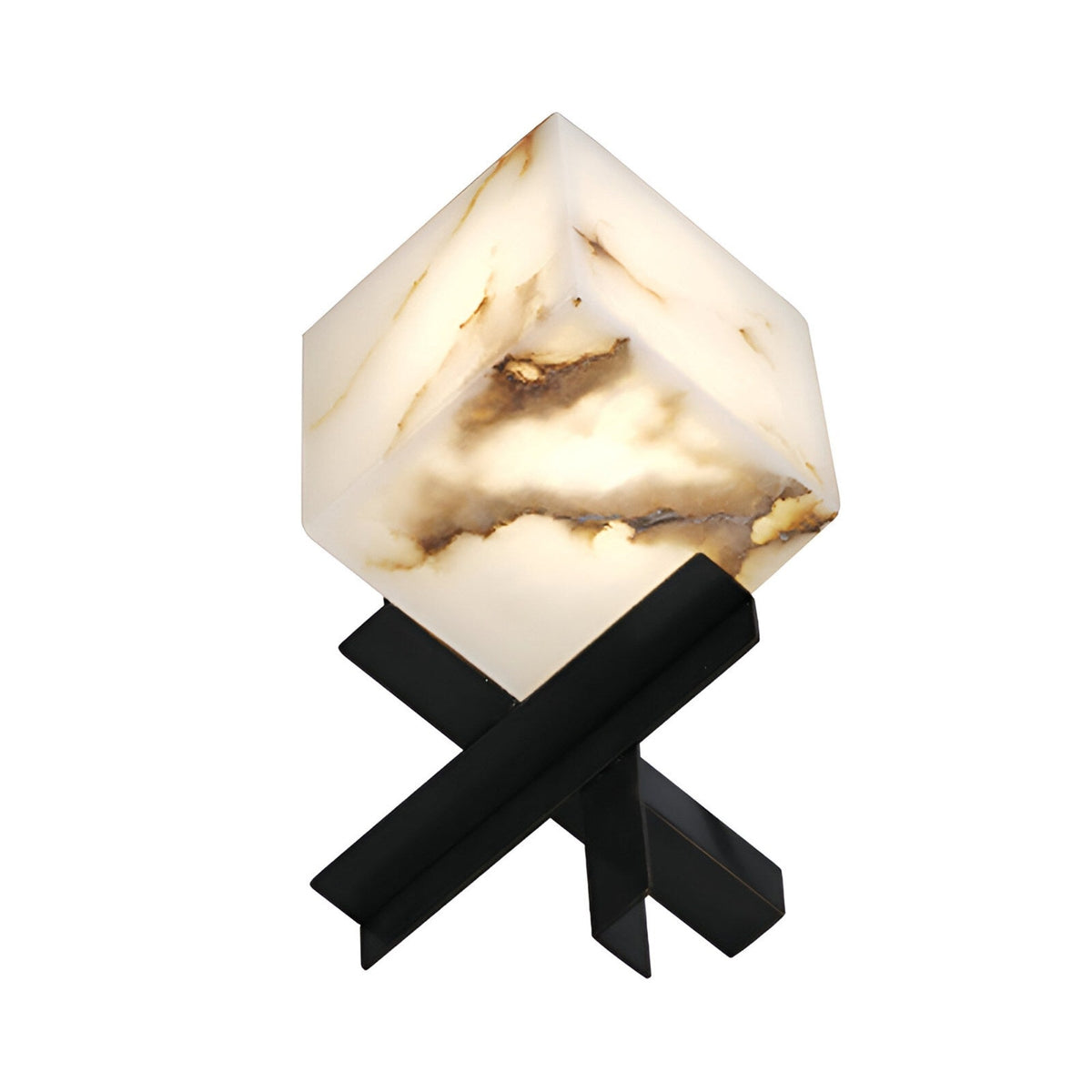 Kalythra Faceted Alabaster Table Lamp - Soft White & Matte Black