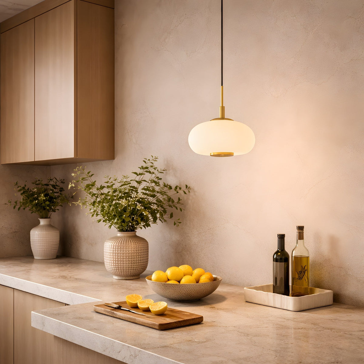 Aurevia LED Dome Alabaster Pendant Light - Brushed Brass