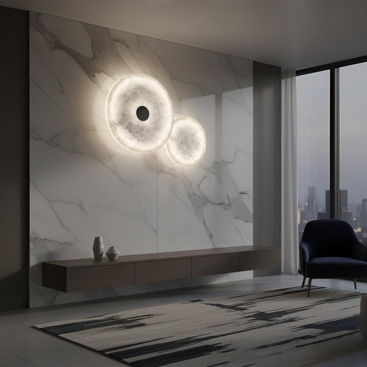 Solmira LED Dual Disc Alabaster Wall Light - Soft White & Brushed Brass