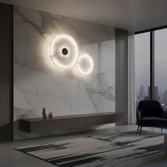 Solmira LED Dual Disc Alabaster Wall Light - Soft White & Brushed Brass