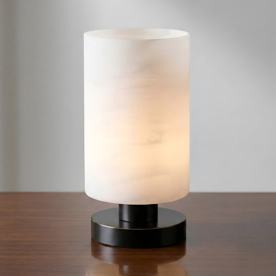 Cylorin LED Cylindrical Alabaster Table Lamp - Soft White & Black