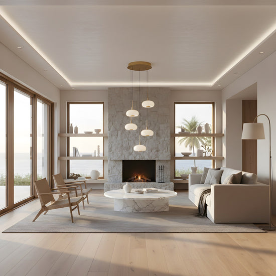 Aurevia 5 Light LED Alabaster Cluster Chandelier - Brushed Brass