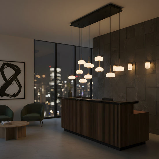 Aurevia 14 Light LED Linear Alabaster Chandelier - Matt Black & Brass