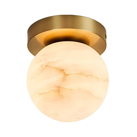Bravora 1 Light Alabaster Globe Semi-Flush Ceiling Light - Brushed Brass