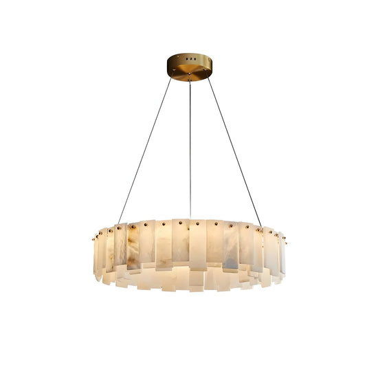 Valeris 10 Light Layered Panel Alabaster Chandelier - Soft White & Brass