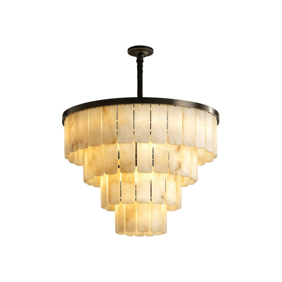 Auravel 9 Light Tiered Alabaster Chandelier - Matte Black