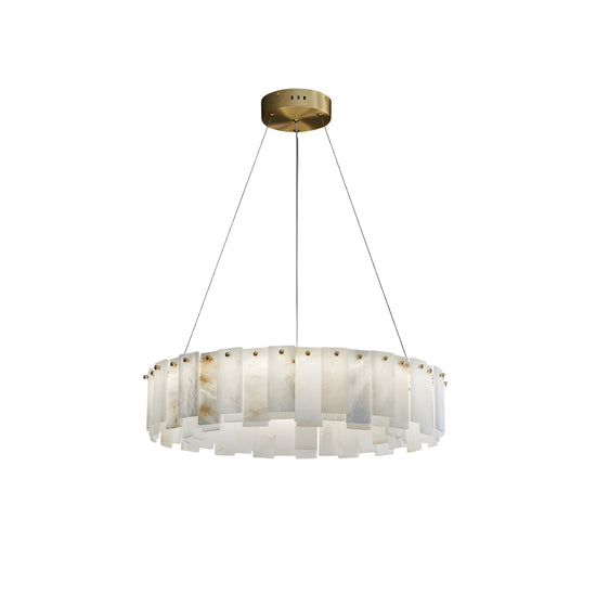 Valeris 10 Light Layered Panel Alabaster Chandelier - Soft White & Brass
