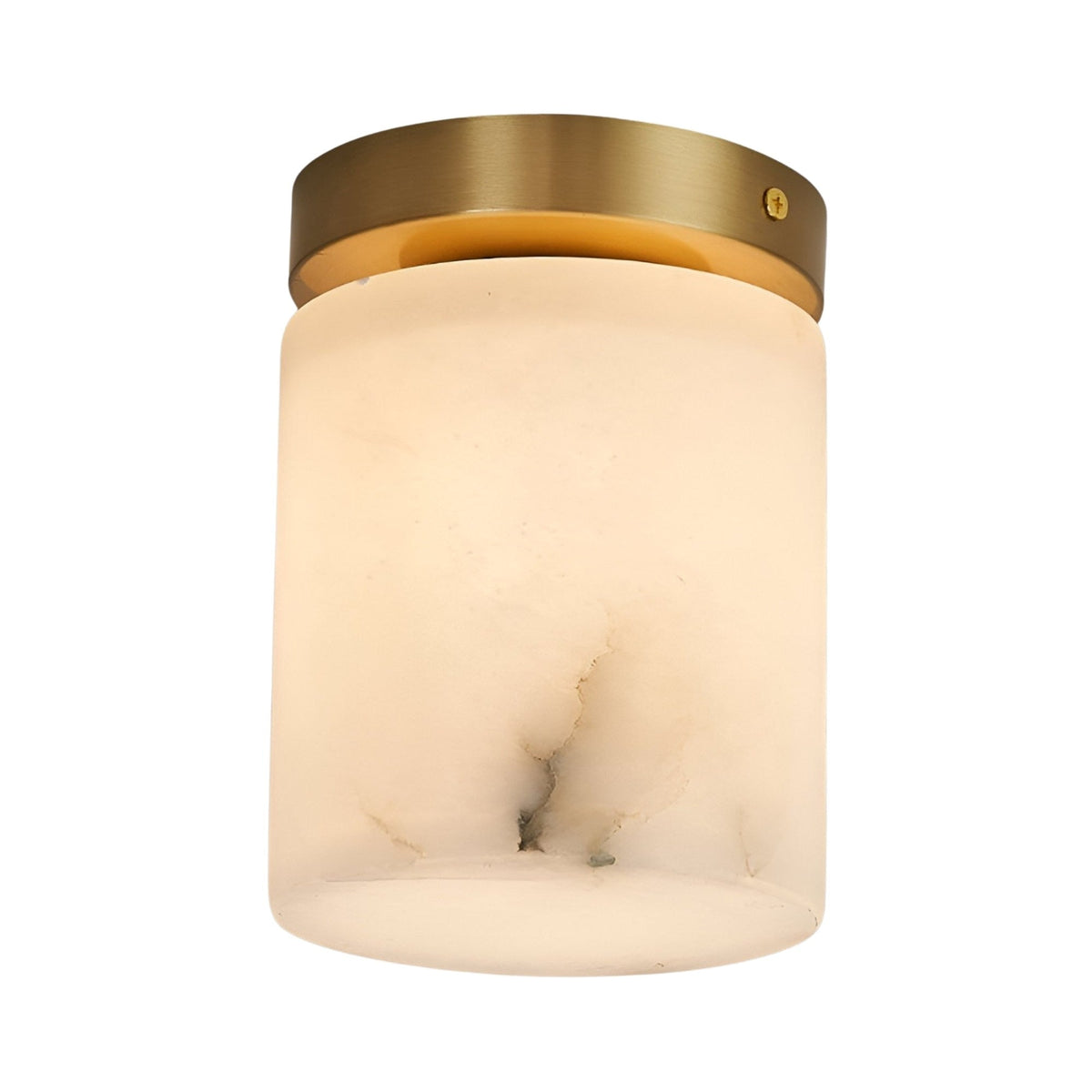 Bravora 1 Light Cylinder Alabaster Semi-Flush Ceiling Light - Soft White & Brushed Brass